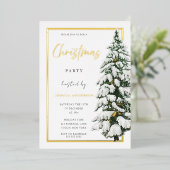 White Snowy kersttree Xmas party Golden Folie Uitnodiging (Staand Voorkant)
