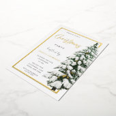 White Snowy kersttree Xmas party Golden Folie Uitnodiging (Gedraaid)