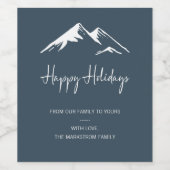 White Snowy Mountain on Blue Holiday Christmas Wijn Etiket (Enkel label)