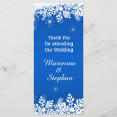 White snwoflakes on blue kerstbruiloft Menu (Achterkant)