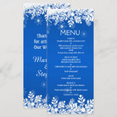 White snwoflakes on blue kerstbruiloft Menu (Voorkant / Achterkant)