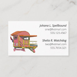White Social calling card-Pink Lifeguard Tower Visitekaartje