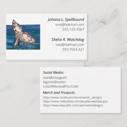 White Social calling card-whale Visitekaartje (Voorkant / Achterkant)