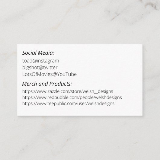 White Social introduction calling card-tractor Visitekaartje (Achterkant)