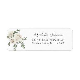 White Soft Floral & Eucalyptus Return Address 2 Etiket