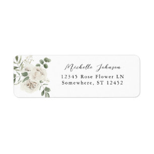 White Soft Floral & Eucalyptus Return Address Etiket