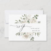 White Soft Floral & Eucalyptus w Meal RSVP 3 Kaartje (Voorkant)