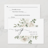 White Soft Floral & Eucalyptus w Meal RSVP 3 Kaartje (Voorkant / Achterkant)