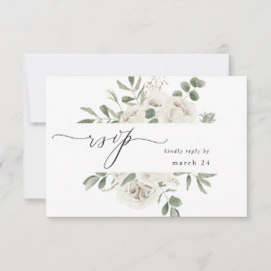 White Soft Floral & Eucalyptus w Meal RSVP 3 Kaartje