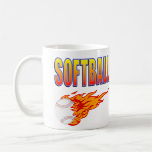 White Softball Flame Ball Koffiemok