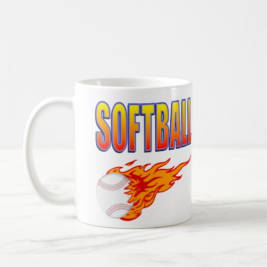 White Softball Flame Ball Koffiemok (Links)