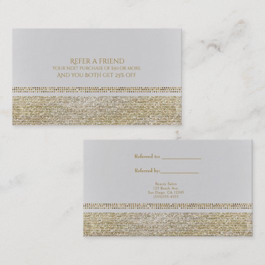 White & SparkeerGold Glam Bling Refer een vriend Aanbevelingskaartje (Voorkant / Achterkant)