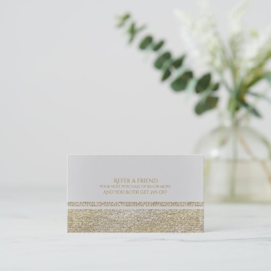 White & SparkeerGold Glam Bling Refer een vriend Aanbevelingskaartje (Staand voorkant)