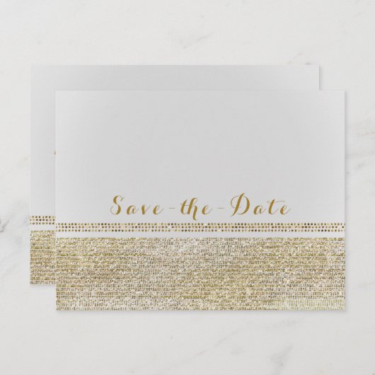 White & Sparking Gold Glam Chic Bewaar de datum Aankondigingskaart (Voorkant / Achterkant)