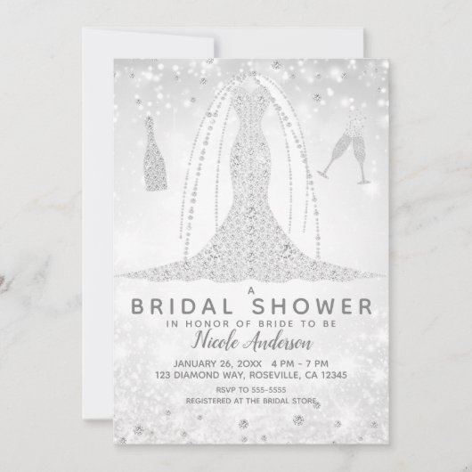 White Sparkle Diamond Wedding Dress Vrijgezellenfe Kaart (Voorkant)