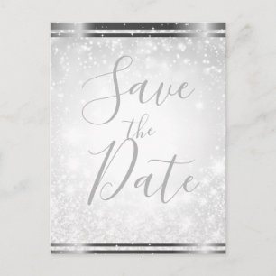 White Sparkle Elegant Winter Wedding Save the Date Aankondigingskaart