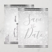 White Sparkle Elegant Winter Wedding Save the Date Aankondigingskaart (Voorkant / Achterkant)