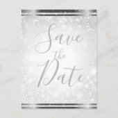 White Sparkle Elegant Winter Wedding Save the Date Aankondigingskaart (Voorkant)