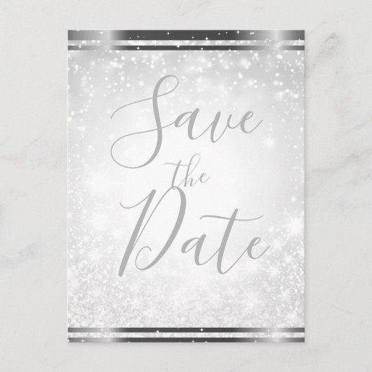 White Sparkle Elegant Winter Wedding Save the Date Aankondigingskaart (Voorkant)