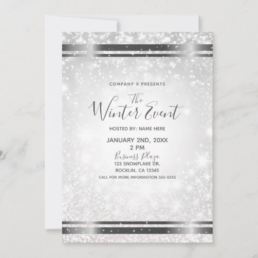 White Sparkle Elegant Winter Wonderland Event Kaart (Voorkant)