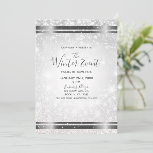 White Sparkle Elegant Winter Wonderland Event Kaart (Staand voorkant)