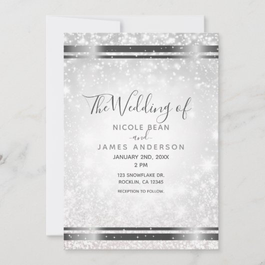 White Sparkle Elegant Winter Wonderland Wedding Kaart (Voorkant)