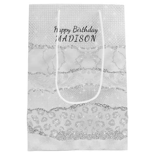 White Sparkle Glitter Medium Cadeauzakje (Achterkant)