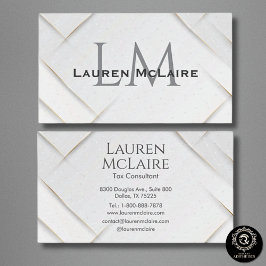 White Sparkle & Gold Accent Monogram Business Card Visitekaartje