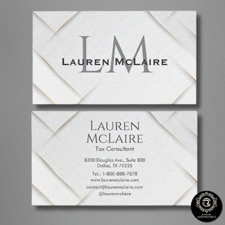 White Sparkle & Gold Accent Monogram Business Card Visitekaartje