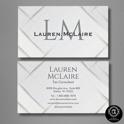 White Sparkle & Gold Accent Monogram Business Card Visitekaartje