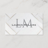 White Sparkle & Gold Accent Monogram Business Card Visitekaartje (Voorkant)