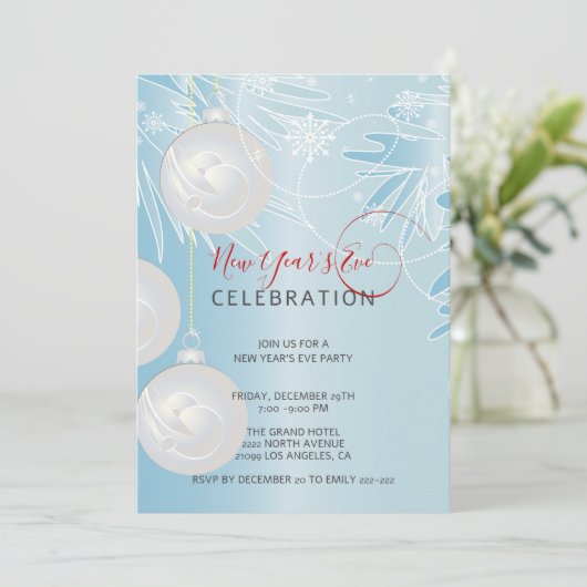 White Sparkle-kerstballen Uitnodiging (Staand voorkant)