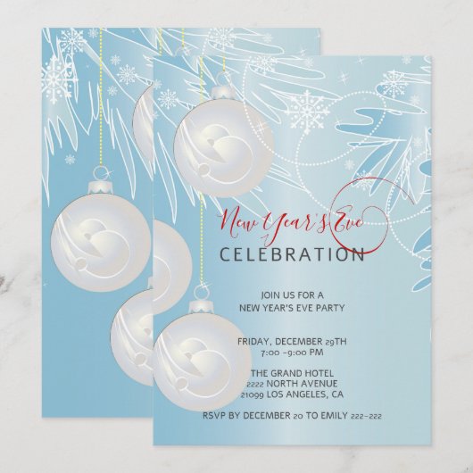 White Sparkle-kerstballen Uitnodiging (Voorkant / Achterkant)