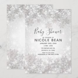 White Sparkle Winter Wonderland Baby shower Kaart