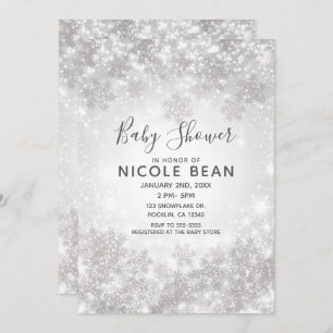 White Sparkle Winter Wonderland Baby shower Kaart