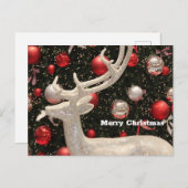 White Sparkly Reindeer Kerstmis Kaart (Voorkant / Achterkant)