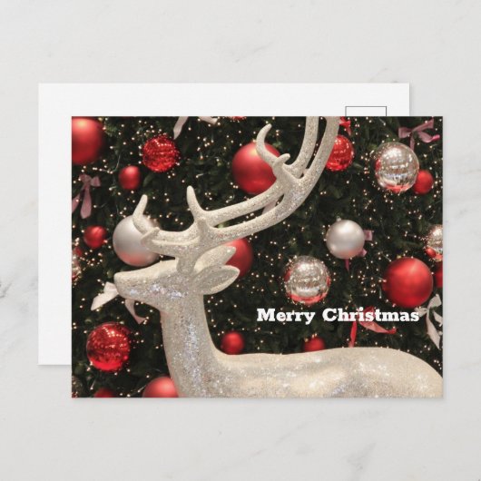 White Sparkly Reindeer Kerstmis Kaart (Voorkant / Achterkant)