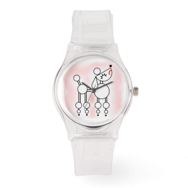 White Speelgoed Poodle Girly Pink Watch Horloge (Voorkant)