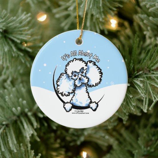 White Speelgoed Poodle Keramisch Ornament (Boom)