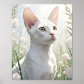 White Sphinx Cat and Flowers Poster (Voorkant)
