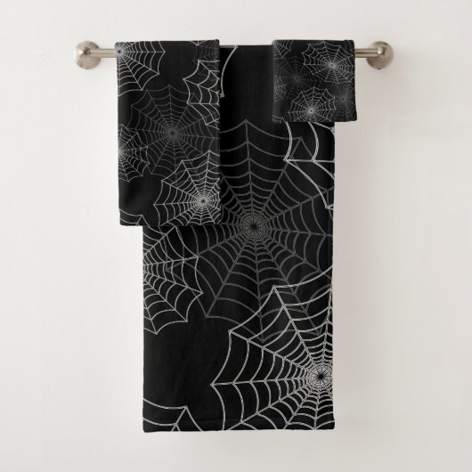 White Spider Web Cobweb Silk Pattern (zwart) Bad Handdoek (Insitu)
