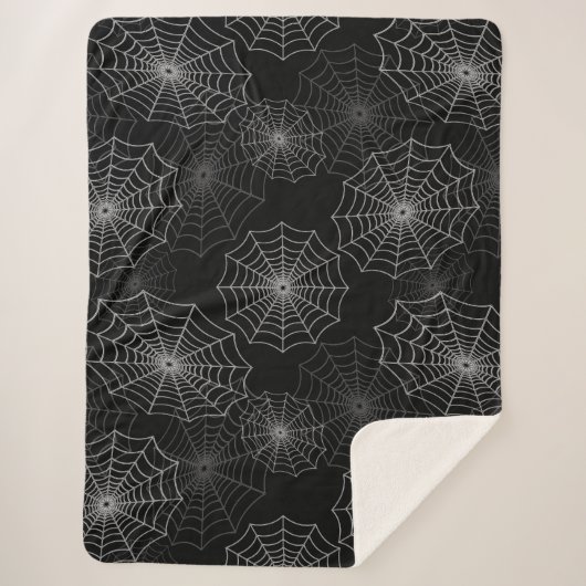 White Spider Web Cobweb Silk Pattern (zwart) Sherpa Deken (Voorkant)