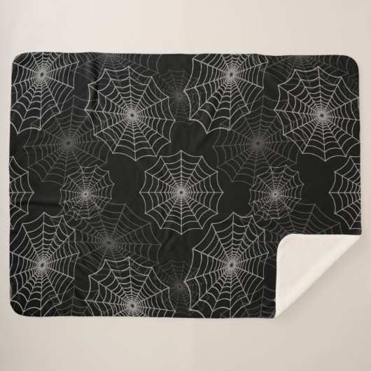 White Spider Web Cobweb Silk Pattern (zwart) Sherpa Deken (Voorkant (horizontaal))