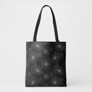 White Spider Web Cobweb Silk Pattern (zwart) Tote Bag