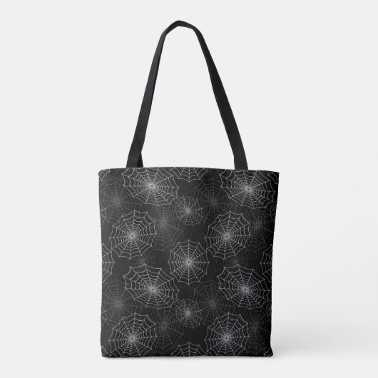 White Spider Web Cobweb Silk Pattern (zwart) Tote Bag (Achterkant)