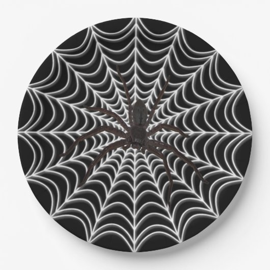 White Spider Web en Black Spider Halloween Papieren Bordje (Voorkant)