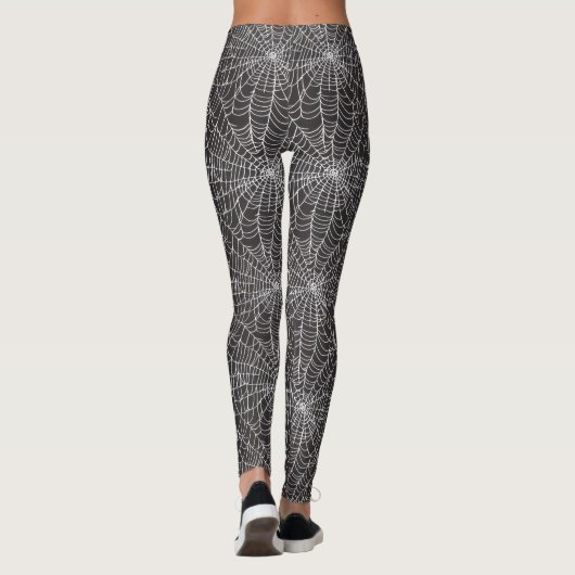White Spider Web Halloween Design on Black Leggings (Achterkant)