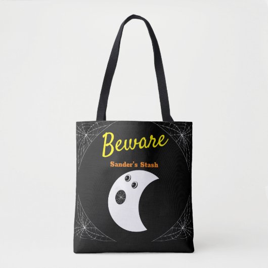 White Spider Webs en schattig Modern Ghost Black Tote Bag (Voorkant)