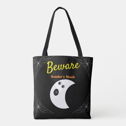 White Spider Webs en schattig Modern Ghost Black Tote Bag (Achterkant)