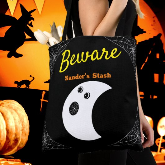 White Spider Webs en schattig Modern Ghost Black Tote Bag